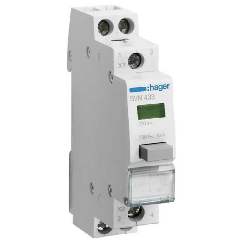 Hager Druckschalter Grün 16A 230V Schalter IP20 mit Signallampe 66mm tief Knopf - 3250615721990