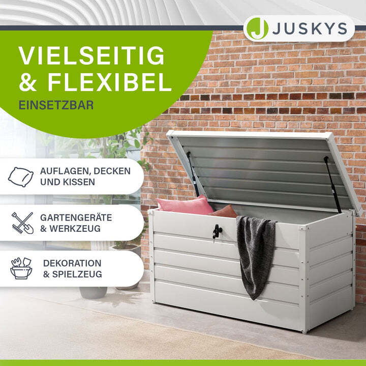 Metall Auflagenbox Limani 380 L wasserdichte Gartenbox sichere Aufbewahrung weiß - 4260565529118