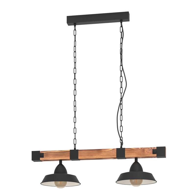 Hängelampe Oldbury schwarz/holz 86 cm 2-flg dimmbar E27 von Eglo - 9002759440855