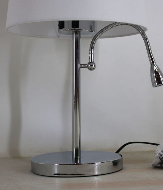 Lindby Tischleuchte Benjiro LED Leselampe Lampe warmweiß 52cm weiß chrom - 4251096546750