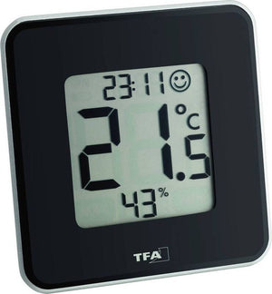 B-Ware TFA Style Thermo-/Hygrometer Innentemperatur Luftfeuchtigkeit Uhrzeit Schwarz