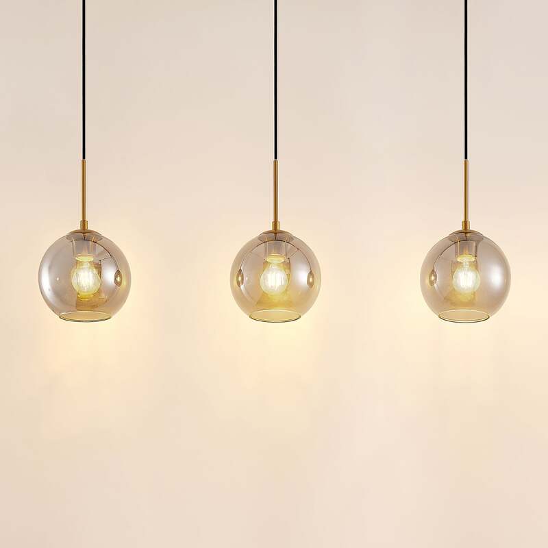 Lindby Hängeleuchte Hiwana LED Pendelleuchte dimmbar rauchgrau messing 3-flammig - 4251096598261