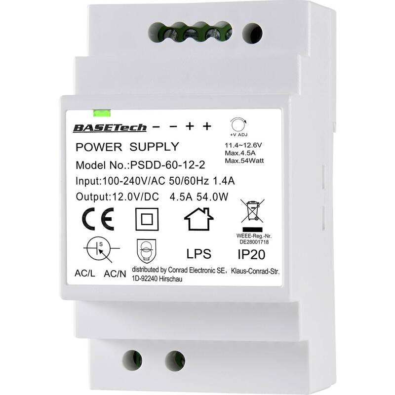 Basetech Hutschienen-Netzteil PSDD-60-12-2 12V 4.5A 54W Stromversorgung - 4064161040080