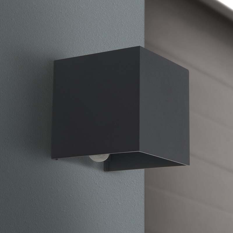 LED-Außenwandleuchte Cube-S anthrazit Metall mit Sensor 2x6W warmweiß IP54 - 9003090277162