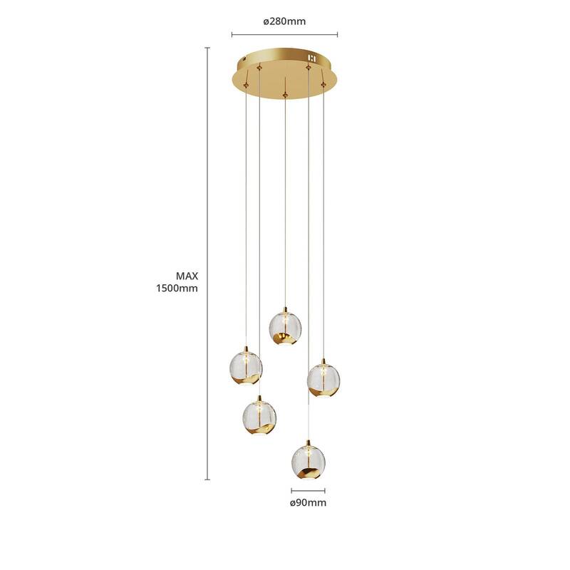 Lucande LED Pendelleuchte Hayley Hängelampe Deckenlampe Lampe 5-flmg Glas gold - 4251096562477