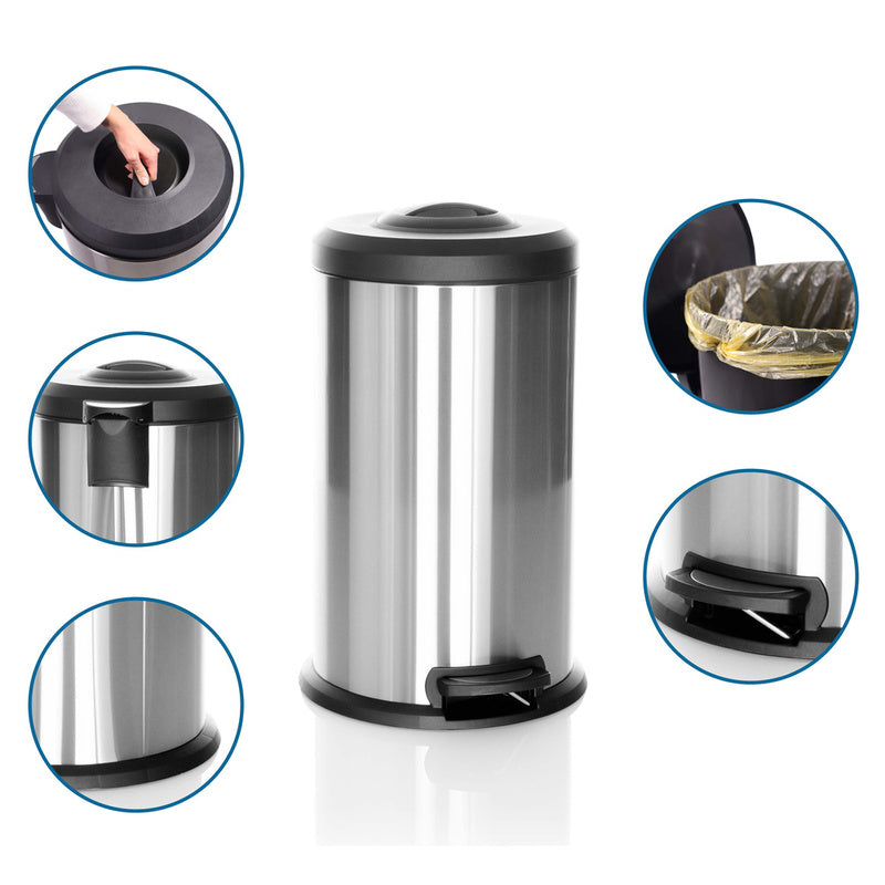 hjh OFFICE Abfallsammler Mülleimer Müllbehälter 40L silber Stahl - 4064323036449