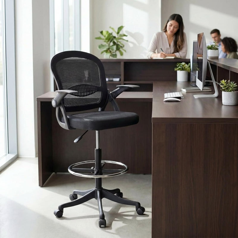 hjh OFFICE Counterstuhl Naluro Work Stoff Netzstoff abklappbare Armlehnen Stuhl - 4064323130895