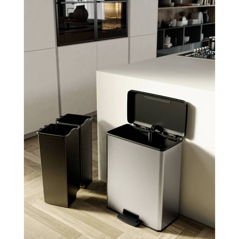 Curver Mülleimer Deco Bin Slim 52l Abfallbehälter Hygienisch Silber Schwarz - 3253924839974