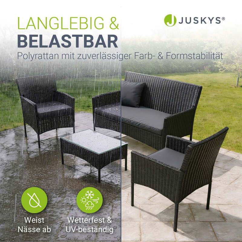Polyrattan Gartenmöbelset Fort Myers 4-teiliges Möbelset für Terrasse schwarz - 4260565521419