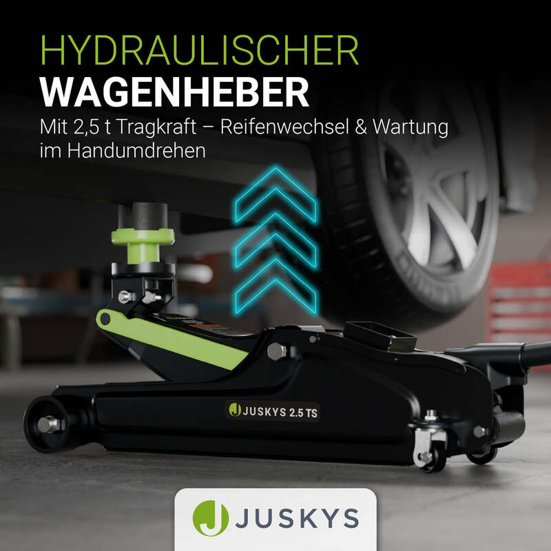 Wagenheber 2,5t hydraulisch mit Transportbox und Zubehörset aus Stahl schwarz - 4262437185989