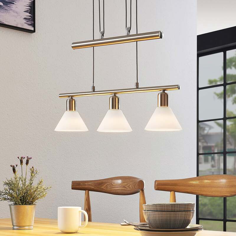 Lindby Pendelleuchte Hängeleuchte Delira LED dimmbar 3-flg nickel weiß 54x12,5cm - 4251096563009