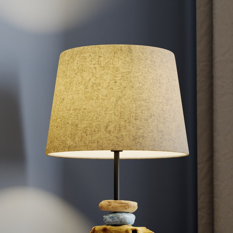 Euluna Tischlampe Vera Stoffschirm und Stein-Dekor 38 cm Tischlampe Deko-Lampe - 8030626533134