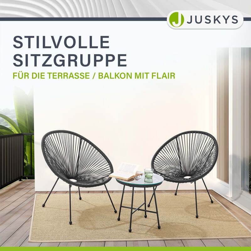 Balkonmöbel Ostana 3-teilig Platzsparende Sitzgruppe Retro-Design Schwarz - 4260565528449