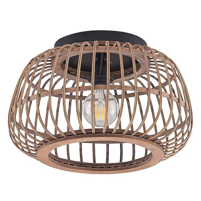 Lindby Deckenleuchte Bominio LED Lampe Rattan schwarz matt Ø40cm dimmbar 24,5cm - 4251911731354