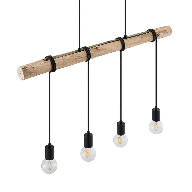 Lindby Hängeleuchte Ferris 4-flammig LED Pendelleuchte Lampe Holz schwarz 90cm - 4251911744507