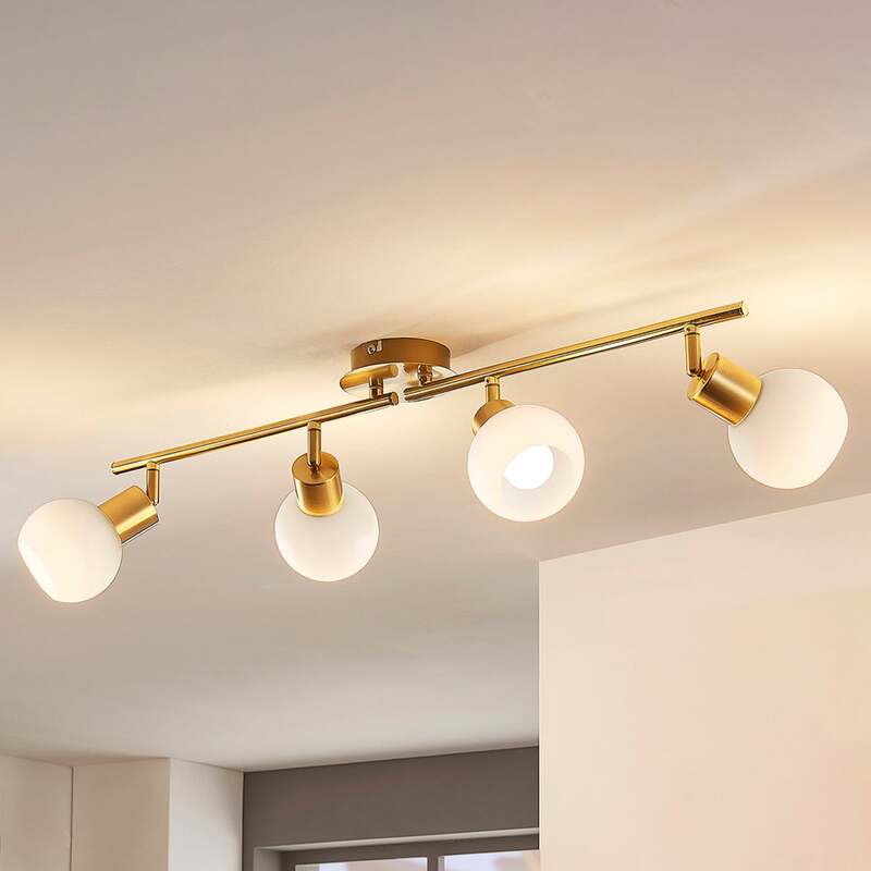 Lindby Deckenleuchte Deckenlampe Elaina messing Glas Opalglasschirme 4 flam940 - 6291106553307