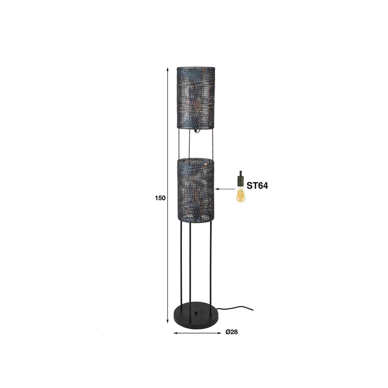 Stehleuchte Stehlampe Luzien Schwarz Metall Lampe Leuchte Schalter 2-flg 150 cm - 8713244081095