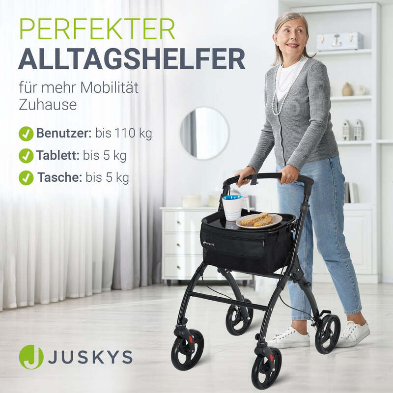 Rollator Aktiv klappbar für schmale Wohnräume Aluminium schwarz 110kg max. - 4262437182926