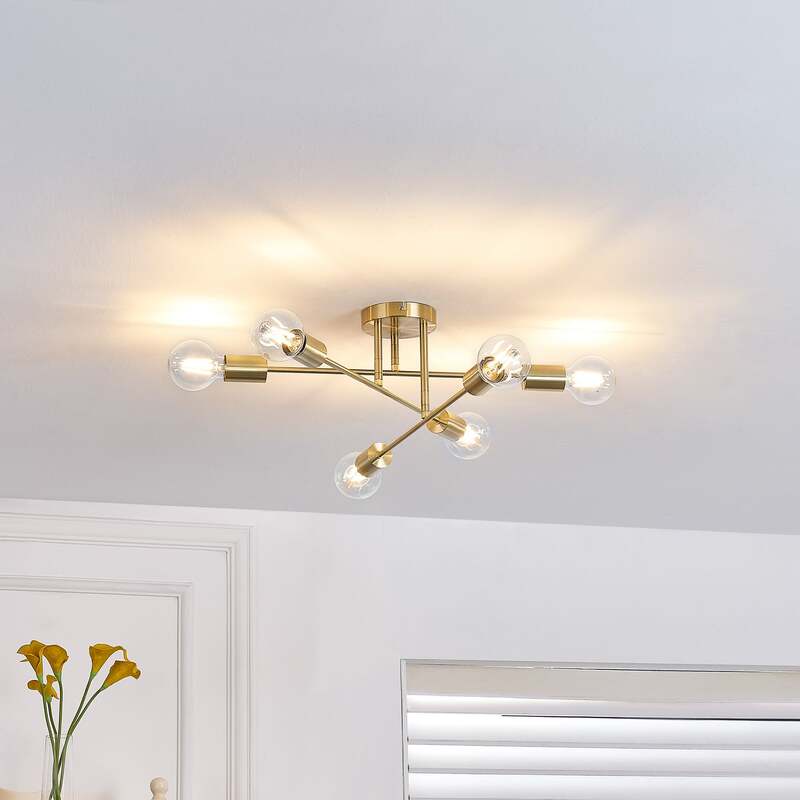 Lindby Deckenleuchte Aloria 6-flammig LED Lampe gold dimmbar Metall 55x55cm - 4251911771305