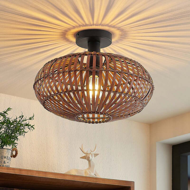 Lindby Majeora Deckenleuchte Hängeleuchte Lampe Leuchte Bambus E27 dunkelbraun - 4251911750652