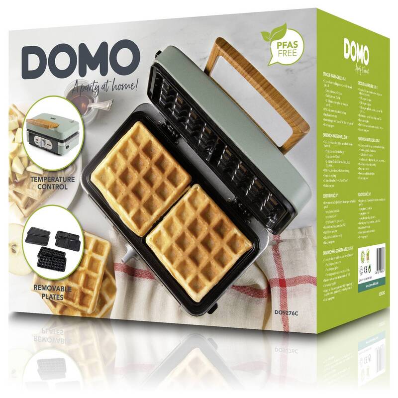 DOMO Sandwich-Waffle-Grill 3-in-1 Waffeleisen Salbei-Grün 1100 W kompakt - 5411397168504