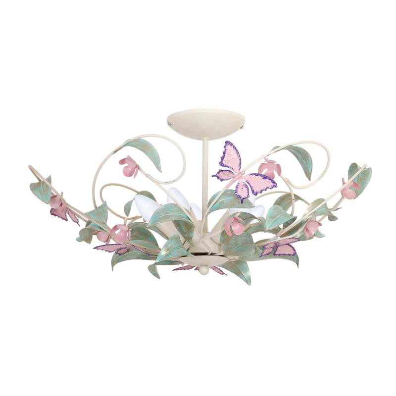 Deckenlampe BUTTERFLY LED dimmbar Edelstahl creme grün rosé 5-flammig Ø64cm - 5907565962888