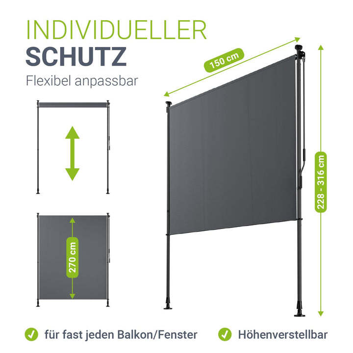Senkrechtmarkise Barbados grau UV-beständig Sichtschutz ohne Bohren 150x310cm - 4262437183824