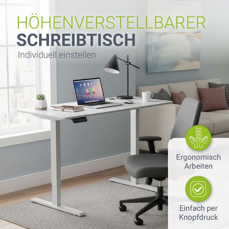Schreibtisch höhenverstellbar elektrisch Arbeitsplatz mit Kabelführung und - 4260565527923