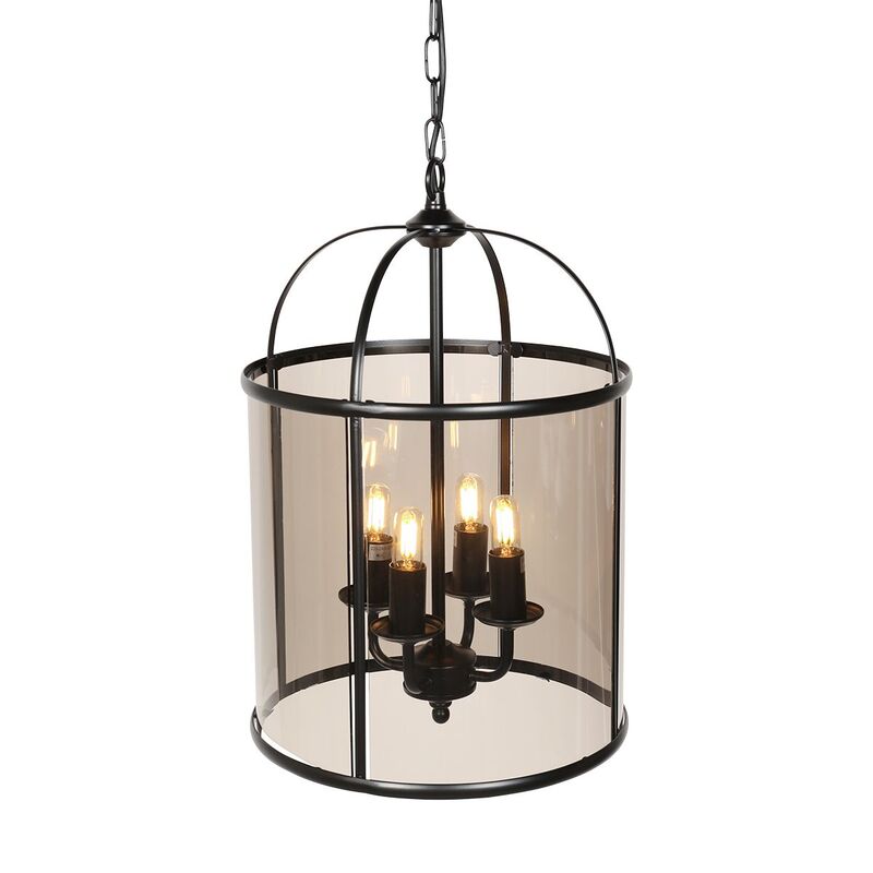 Steinhauer Pendelleuchte Hängelampe Pimpernel Schwarz Glas vierflammig E14 Lampe - 8712746174205