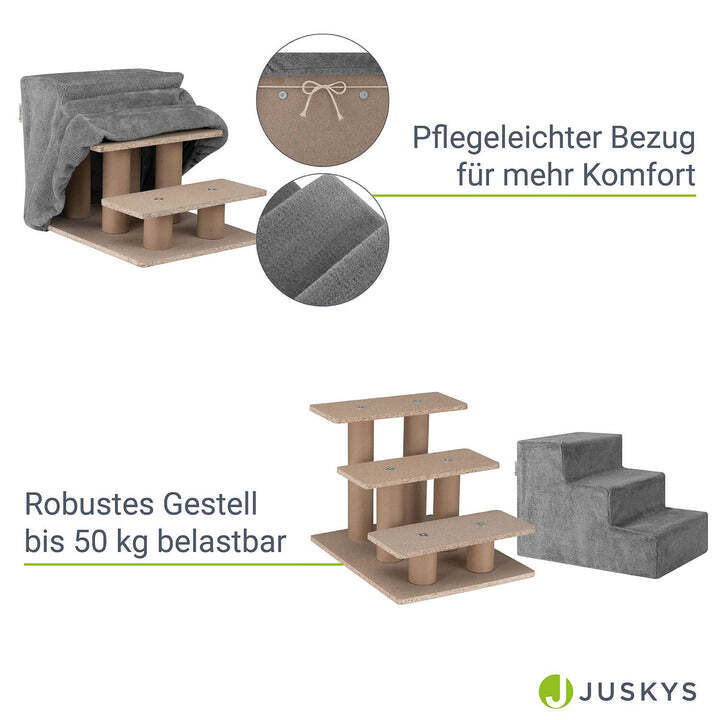 Haustiertreppe Timmy 3 Stufen Treppe für Haustiere weich gepolstert stabil Grau - 4260565527862