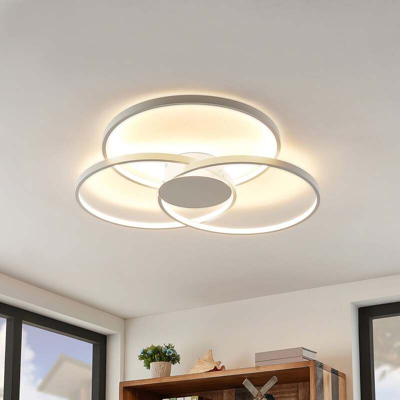 Lindby Deckenleuchte Riley LED Lampe dimmbar warmweiß Ø80cm Aluminium weiß matt - 4251096574036