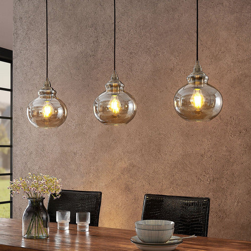 Lindby Tymoni Glas-Pendelleuchte Hängeleuchte Deckenlampe Lampe amber 3-flam74 - 4251096569988