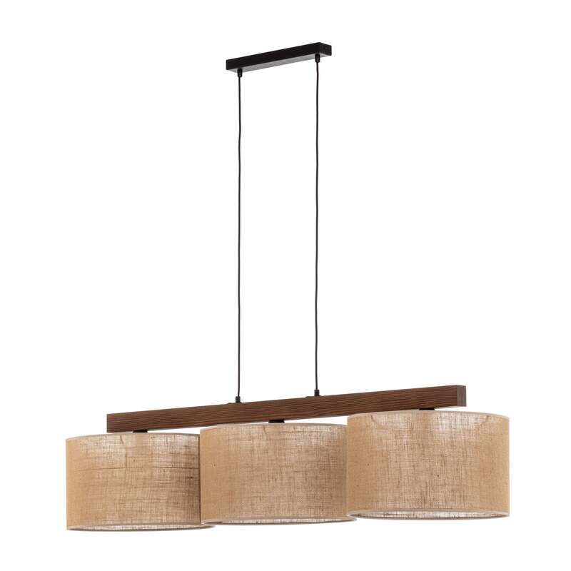Pendelleuchte Juta dreiflammig Balken Jute Stahl Holz Made in Europe - 5901780568948