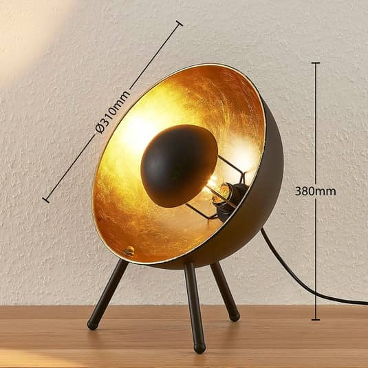 Lindby Tischlampe Tischleuchte Lampe Leuchte Muriel dreibeinig 38cm schwarz gold - 4251096551808