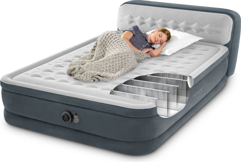 Intex Luftbett DuraBeam UltraPlushHeadboard 236x152cm grau weiß 272kg Tragkraft - 6941057422992