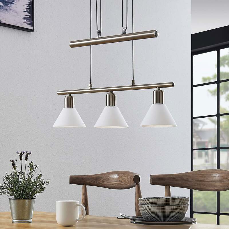 Lindby Pendelleuchte Hängeleuchte Delira LED dimmbar 3-flg nickel weiß 54x12,5cm - 4251096563009