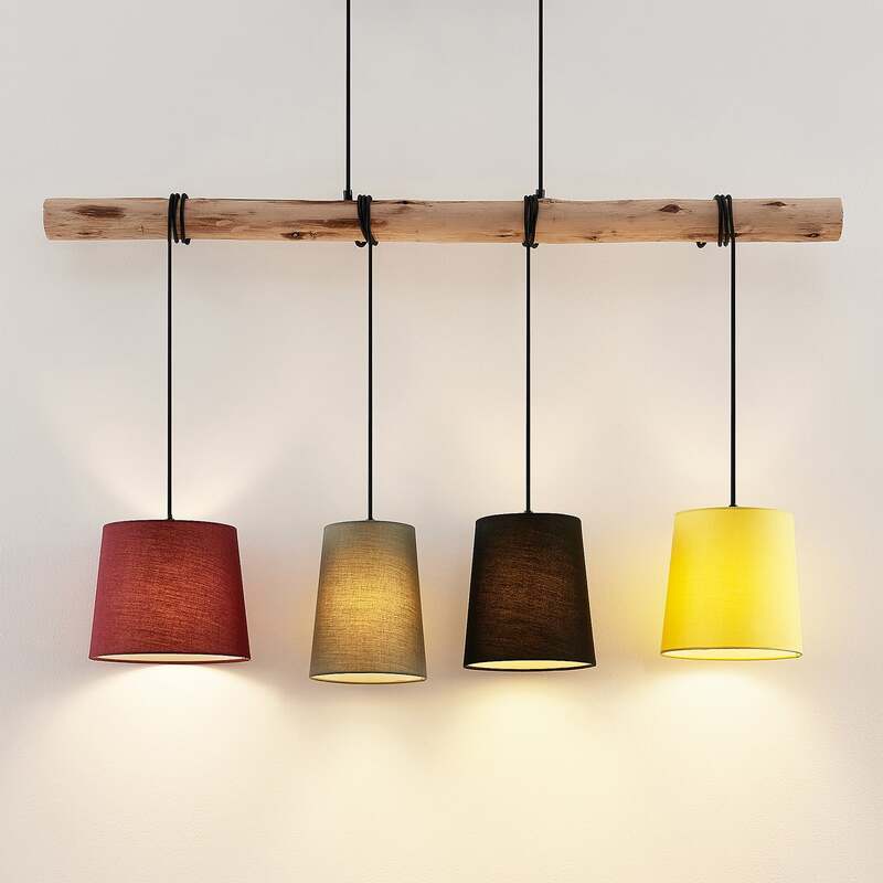 Lindby Hängeleuchte Moskau LED Pendelleuchte Lampe dimmbar bunt Textil Holz - 4251096581164