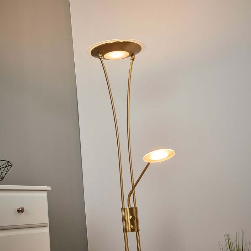 Lindby Stehlampe Eda LED dimmbar messing matt Leselampe Lampe 180cm Höhe 30cm - 4251096532357