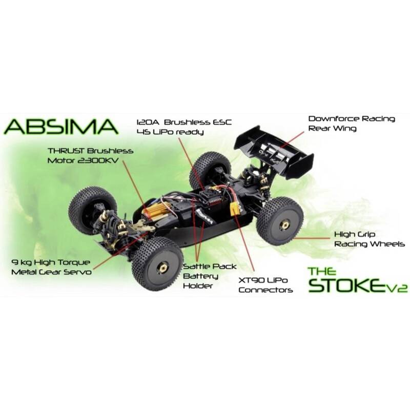 Absima RC Modellauto Elektro Buggy Stoke V2 1:8 Allradantrieb 4WD 70 km/h grün - 4250650957742