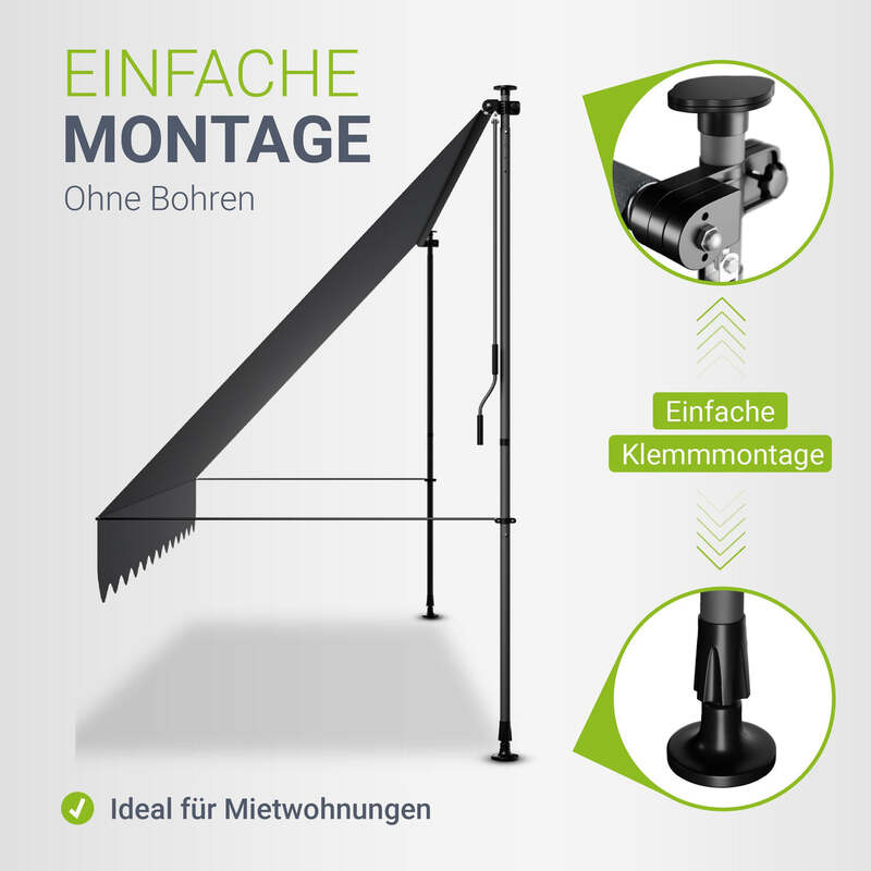 Klemmmarkise Kapstadt Sonnenschutz Handkurbel UV-beständig grau 400x120 cm - 4262437183763