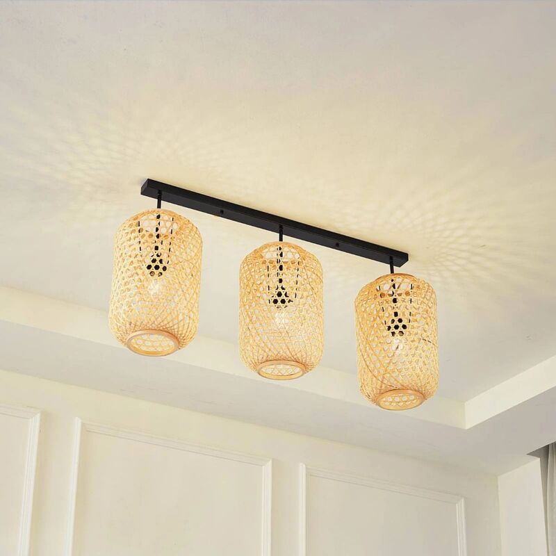 Lucande Deckenleuchte Jorick LED 3-flg. Lampe Leuchte Bambus schwarz 104,5cm - 4251911792515