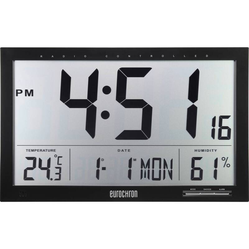 Eurochron Wanduhr Funk Jumbo EFWU 100 digitale Anzeige schwarz 37x23cm - 4016139328621