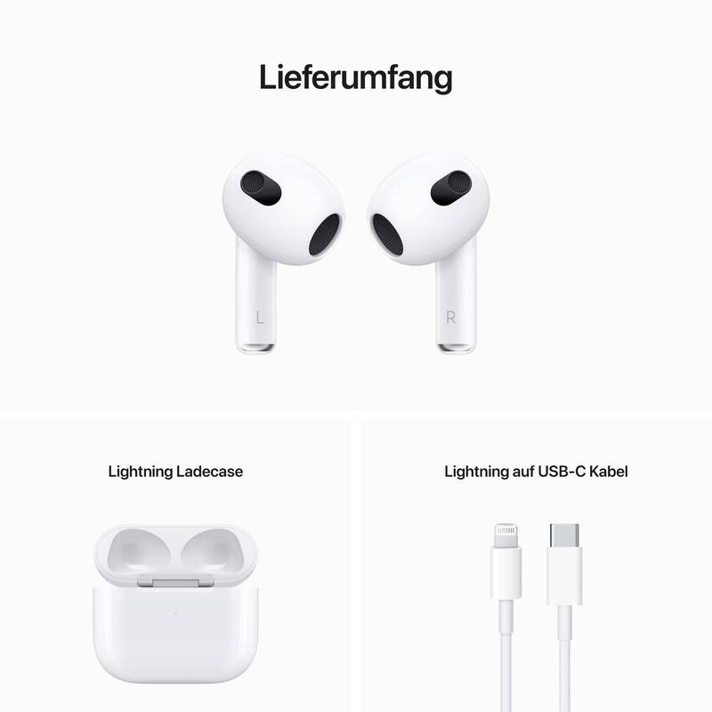 APPLE AIRPODS 3. GEN MIT LIGHTNING CASE Kabellose Kopfhörer Bluetooth Weiß Musik - 0194253324171
