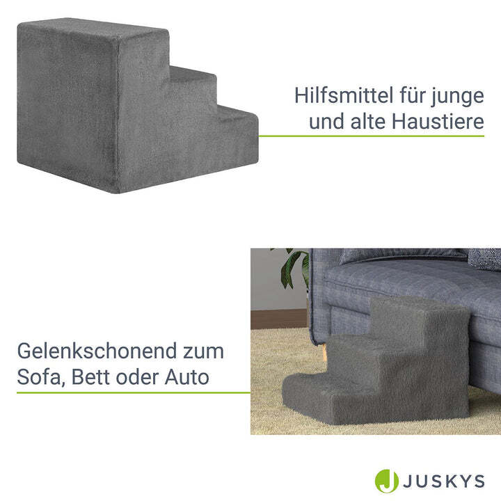Haustiertreppe Timmy 3 Stufen Treppe für Haustiere weich gepolstert stabil Grau - 4260565527862