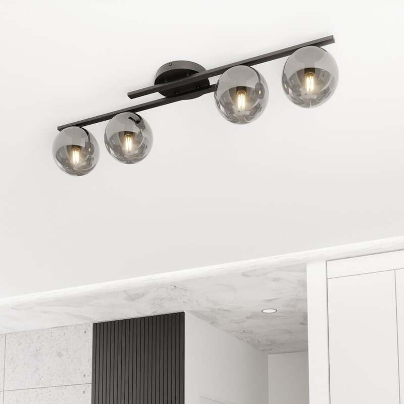 Kairo Deckenleuchte Lampe schwarz rauchgrau Metall Glas dimmbar vierflammig - 5907106011754