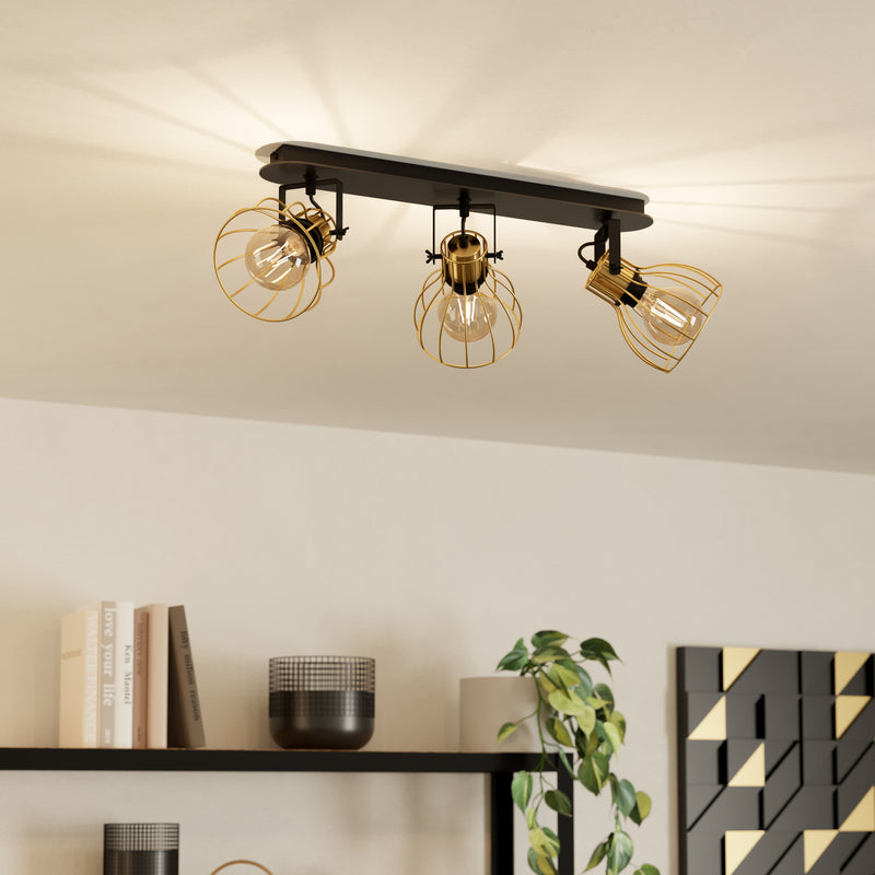EGLO Deckenlampe 3-flammig Sambatello LED Lampe dimmbar schwarz/gold 70x15cm - 9008606243655