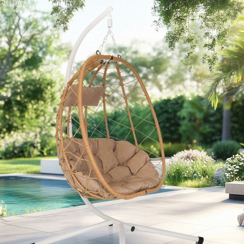 hjh LIVING COCOVA Hängesessel weiß/beige mit Kissen UV-beständig 98x114x188 cm - 4064323107125