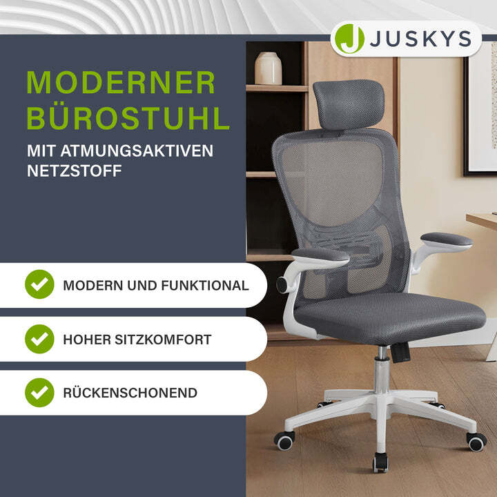 Ergonomischer Bürostuhl Baltimore höhenverstellbar Kopf- und Lendenstütze Grau - 4262437184203
