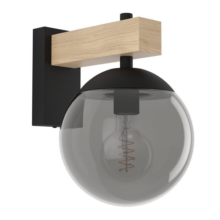 EGLO Außenwandleuchte Bufalata Wandleuchte Wandlampe E27 schwarz Holz Glas rauch - 9008606261765