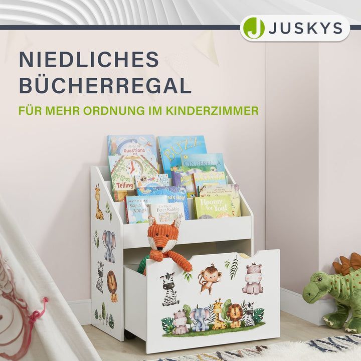 Kinder Bücherregal mit 3 Fächern und herausziehbarer Spielzeugkiste für Ordnung - 4260565526704